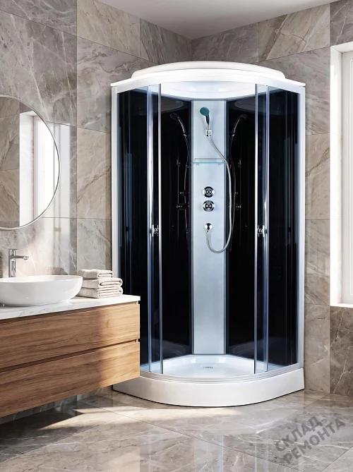 Фото Душевая кабина Aquapulse 4122D grey black низкий поддон угловая 90*90 купить в Новосибирске: цена, описание, фото. Интернет-магазин 1