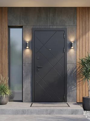 Дверь входная FlyDoors Аркан Призма без терморазрыва букле черный/бетон снежный