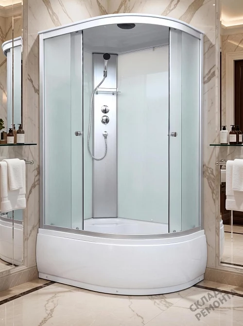 Фото Душевая кабина Aquapulse 4006D L fabric white высокий поддон асимметричная 120*80 купить в Новосибирске: цена, описание, фото. Интернет-магазин 1