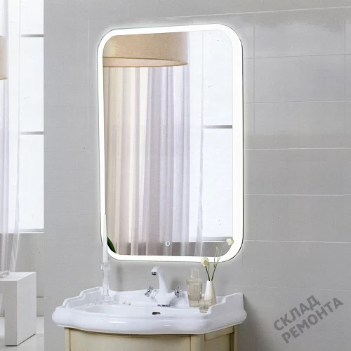 Фото Зеркало подвесное Континент Glamour LED 60*80 (ЗЛП268) с подогревом с подсветкой, белый купить в Новосибирске: цена, описание, фото. Интернет-магазин 3