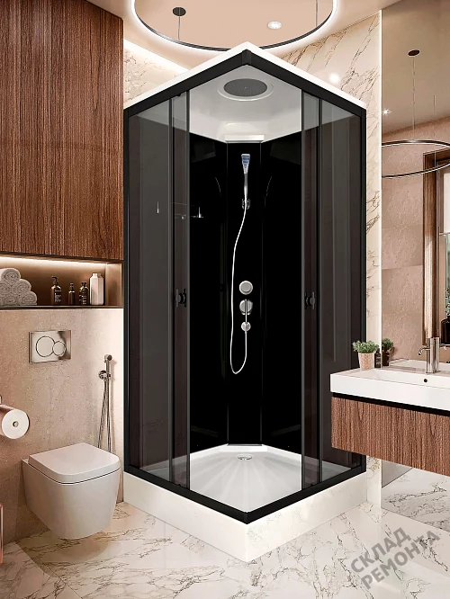 Фото Душевая кабина LUXMARE Sea Quadro Black низкий поддон квадратная 100*100 купить в Новосибирске: цена, описание, фото. Интернет-магазин 5