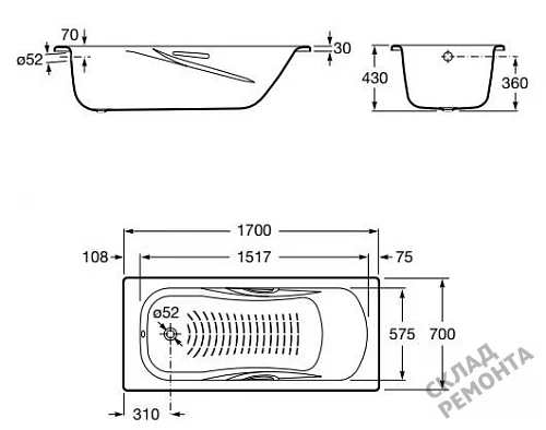 Фото Ванна стальная Roca Princess 2209E0000 170*70  купить в Новосибирске: цена, описание, фото. Интернет-магазин 3