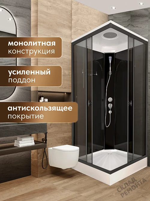 Фото Душевая кабина LUXMARE Sea Quadro Black низкий поддон квадратная 100*100 купить в Новосибирске: цена, описание, фото. Интернет-магазин 3