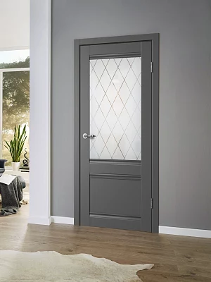 Дверь FlyDoors Классик С01 эмалит графит, эмалит, матовое стекло