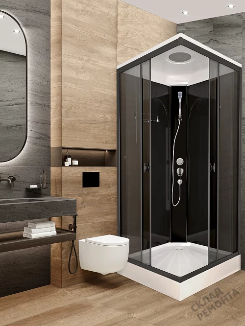 Фото Душевая кабина LUXMARE Sea Quadro Black низкий поддон квадратная 90*90 купить в Новосибирске: цена, описание, фото. Интернет-магазин 5