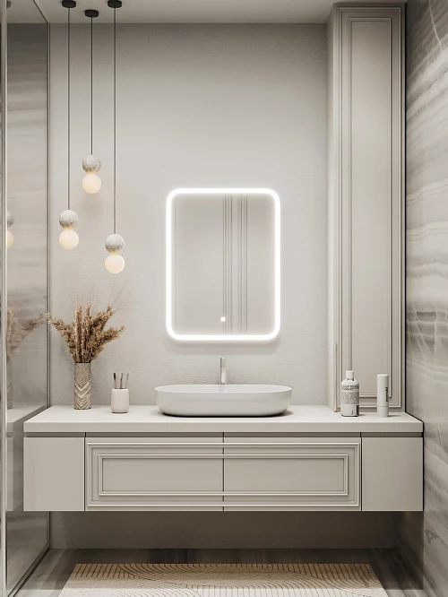 Фото Зеркало подвесное Континент Glamour LED 60*80 (ЗЛП140) с подсветкой, белый купить в Новосибирске: цена, описание, фото. Интернет-магазин 1