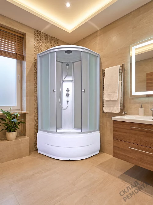 Фото Душевая кабина Aquapulse 4003D fabric white высокий поддон угловая 100*100 купить в Новосибирске: цена, описание, фото. Интернет-магазин 1