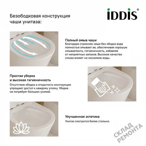 Фото Унитаз подвесной Iddis Калипсо CALRDSEi25 безободковый купить в Новосибирске: цена, описание, фото. Интернет-магазин 7