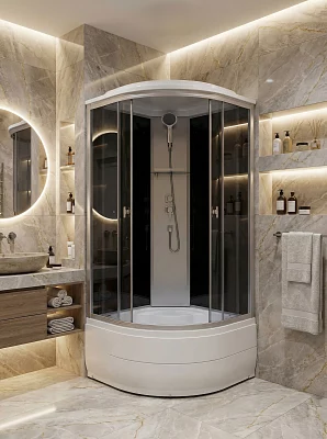 Душевая кабина Aquapulse 4001D grey black высокий поддон угловая 80*80