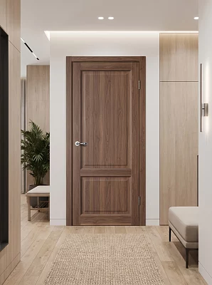 Дверь FlyDoors Классик С02 ПГ орех пекан, ПВХ, без стекла