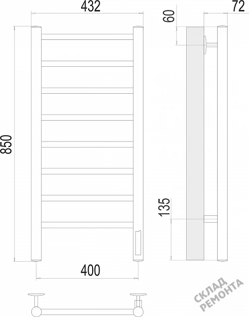 Фото Полотенцесушитель электрический Terminus Trend Аврора 32/18 П8 (quick touch) 400*850 лесенка хром купить в Новосибирске: цена, описание, фото. Интернет-магазин 4