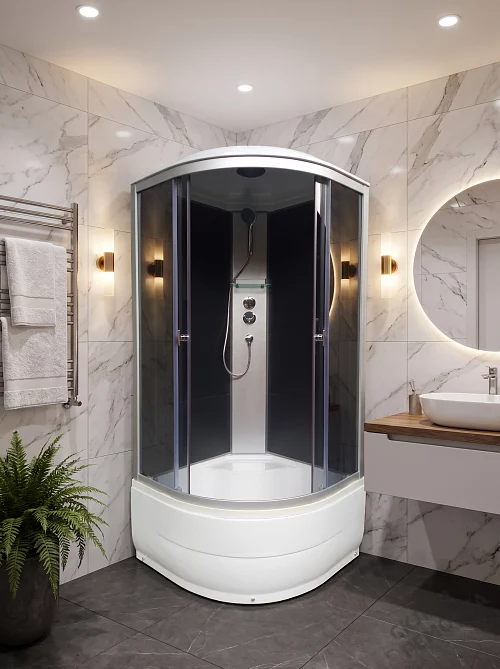Фото Душевая кабина Aquapulse 4003D grey black высокий поддон угловая 100*100 купить в Новосибирске: цена, описание, фото. Интернет-магазин 1