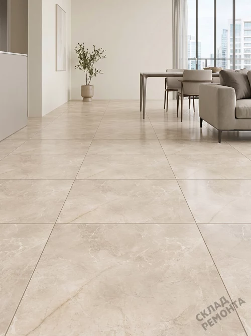 Фото Керамогранит лаппатированный Alma Ceramica Апарель GFU6060APL04L бежевый 600*600*9 – купить в Новосибирске: цена, описание, фото. Интернет-магазин 1