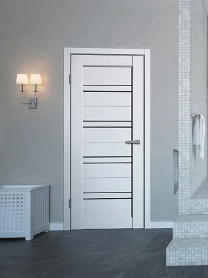 Дверь FlyDoors Статус ST01 сноу софт, ПВХ, черное стекло