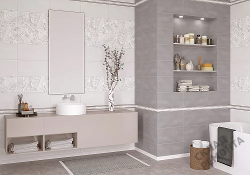 Фото Бордюр Alma Ceramica Бонита BWU54BNT007 серый 80*500 – купить в Новосибирске: цена, описание, фото. Интернет-магазин 3
