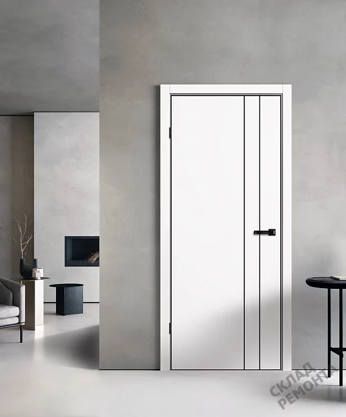 Фото Дверь FlyDoors Нео N02 (черная алюмин. кромка с 4-х сторон) белый, эмалит, без стекла – купить в Новосибирске: цена, описание, фото. Интернет-магазин. 2