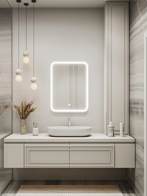 Фото Зеркало подвесное Континент Glamour LED 60*80 (ЗЛП268) с подогревом с подсветкой, белый купить в Новосибирске: цена, описание, фото. Интернет-магазин 1
