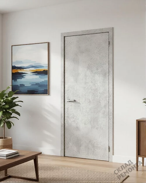 Фото Дверь FlyDoors Гладкое ПГ (АБС черная кромка) цемент светлый, микрофлекс, без стекла – купить в Новосибирске: цена, описание, фото. Интернет-магазин. 1